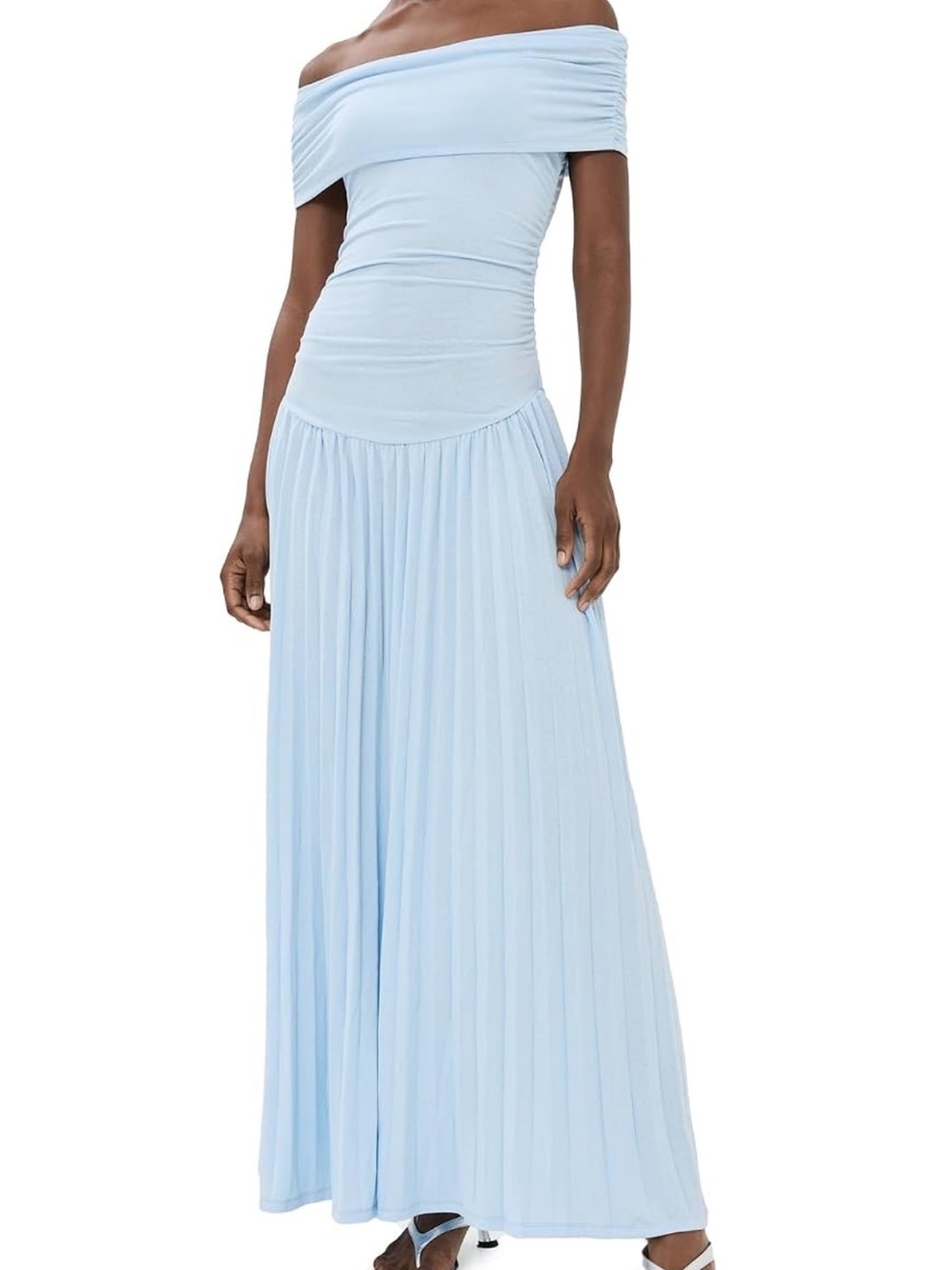 Lioness Off-Shoulder Light Blue Pleated Maxi Dress